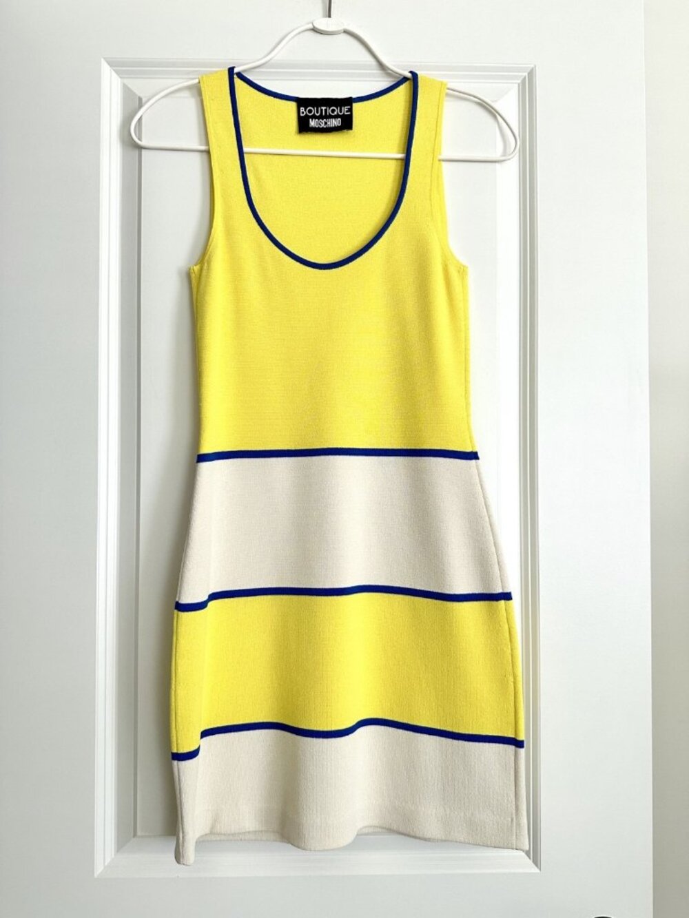 BOUTIQUE MOSCHINO Yellow Colorblock Stripe Knit Mini Tank Dress Size 6